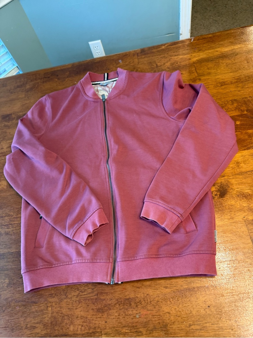 Ted Baker Men's WOLF Bonded Jersey Bomber Jacket Dusty Pink Rose Full Zip 3 Med